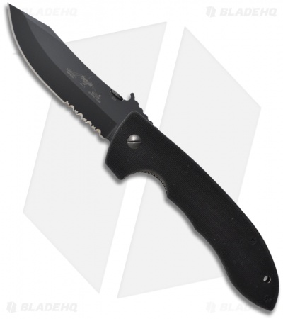 Emerson Super CQC-8 BTS Bowie Folding Knife w/ Wave (4.3" Black Serr)