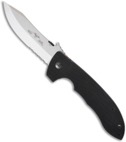 Emerson Super CQC-8 SFS Bowie Folding Knife w/ Wave (4.3" Stonewash Serr)