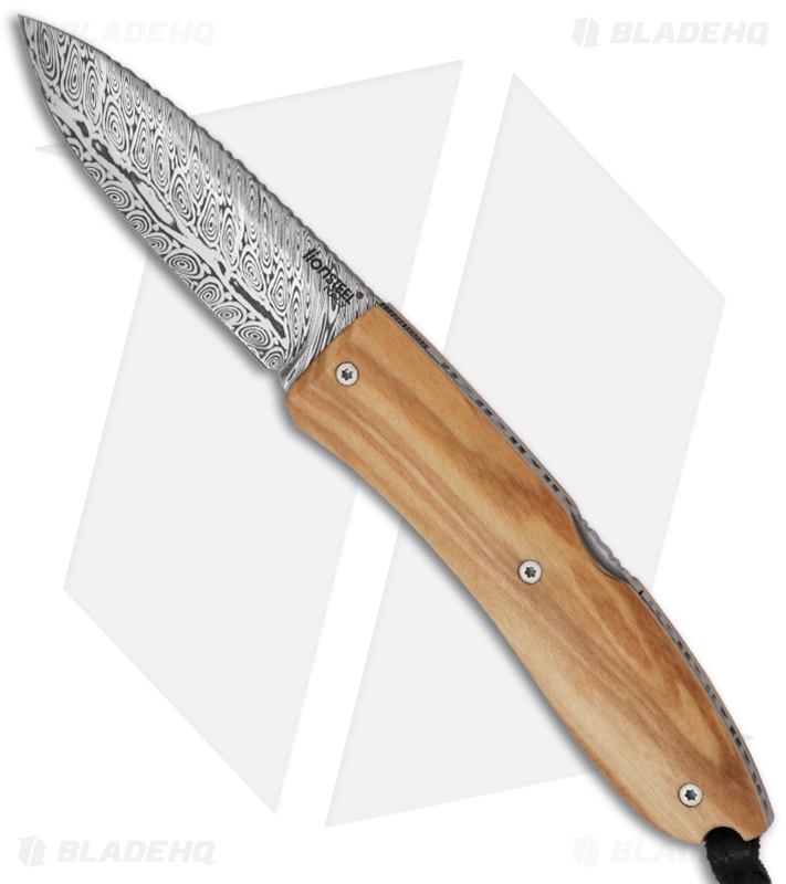 LionSteel Opera Gentleman's Damascus Knife Olive Wood (2.91" Plain) 8800D UL