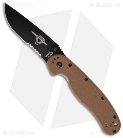 Ontario RAT Model 1 Liner Lock Knife Coyote Brown (3.625" Black Serr) 8847CB