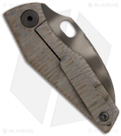 Strider SJ75 Mini Framelock Knife w/ Brown G10 Heat Striped Titanium (3" Plain)