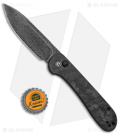 CIVIVI Elementum Button Lock Knife Black Shred CF (3.5" Damascus) 