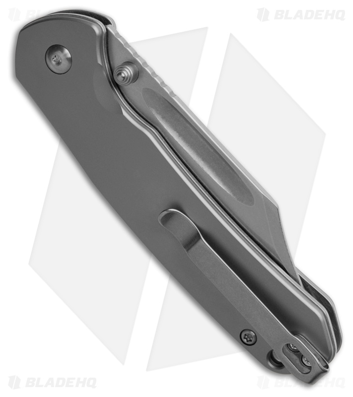 CJRB Cutlery Pyrite Bowie Button Lock Knife Gray Titanium (3.1" Stonewash)