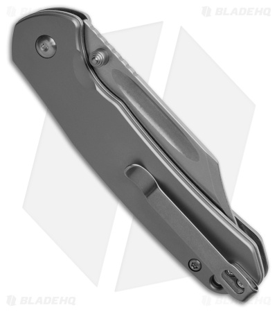 CJRB Cutlery Pyrite Bowie Button Lock Knife Gray Titanium (3.1" Stonewash)