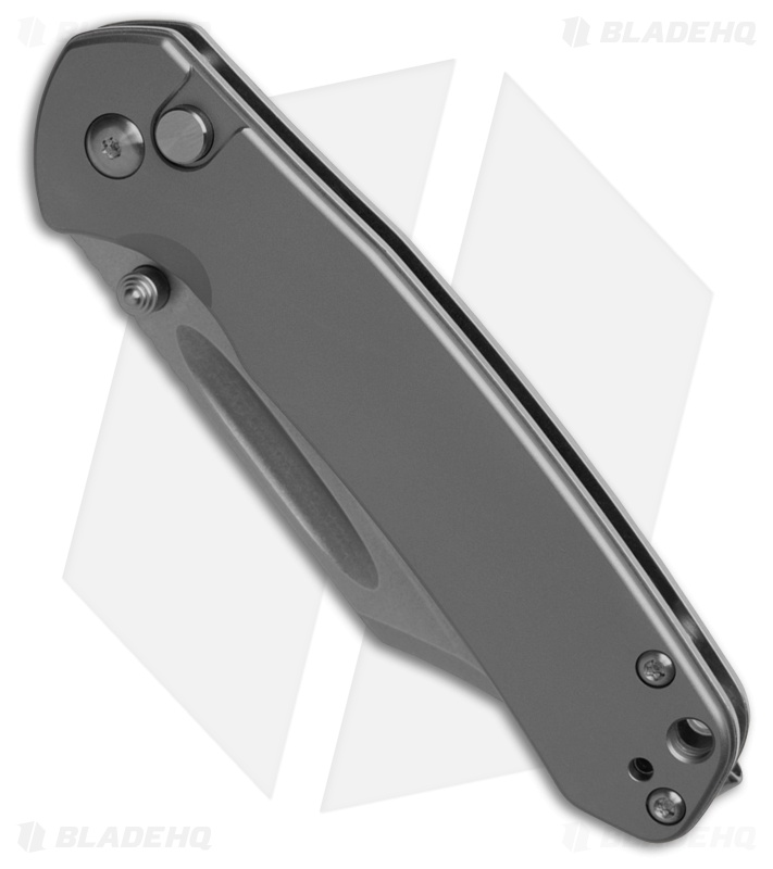 CJRB Cutlery Pyrite Bowie Button Lock Knife Gray Titanium (3.1" Stonewash)