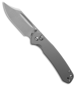 CJRB Cutlery Pyrite Bowie Button Lock Knife Gray Titanium (3.1&quot; Stonewash) | 213455