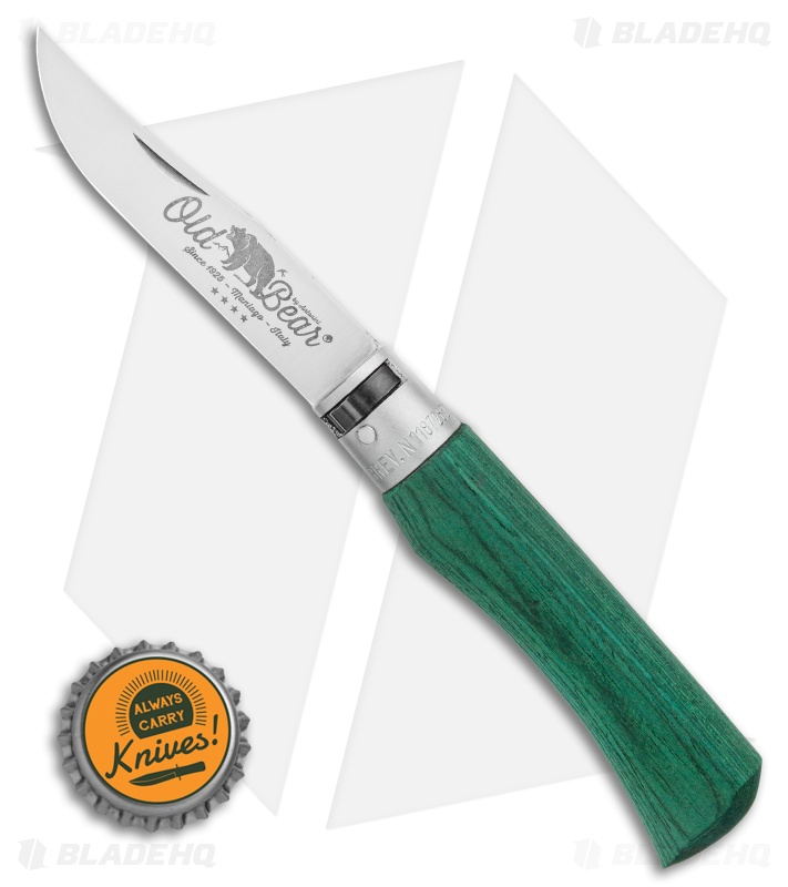  Antonini Old Bear Classical Large Folding Knife Green Wood (3.4" Satin)