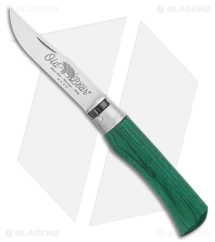  Antonini Old Bear Classical Large Folding Knife Green Wood (3.4" Satin)