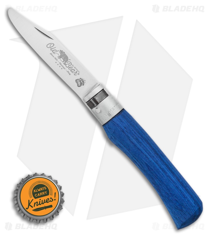 Antonini Old Bear Young Small Folding Knife Blue Wood (2.75" Satin)