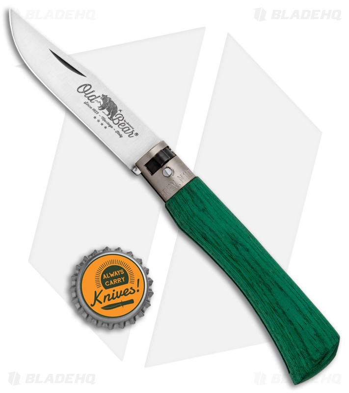 Antonini Old Bear Classical Medium Folding Knife Green Wood (3.2" Satin)