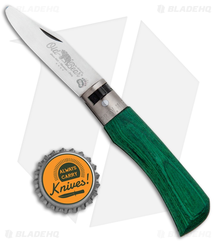 Antonini Old Bear Young XS Folding Knife Green Wood (2.4" Satin Blunt)
