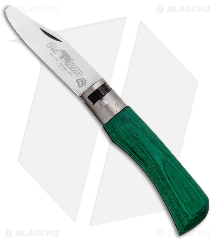 Antonini Old Bear Young XS Folding Knife Green Wood (2.4" Satin Blunt)