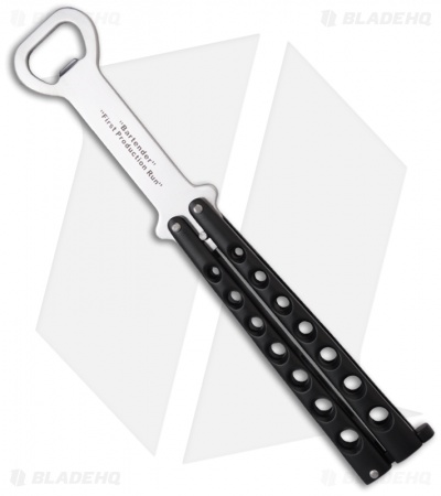 The Bartender "Bottle-Fly" Butterfly Knife Bottle Opener (Black/Silver)