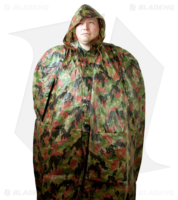Poncho Heavy-Duty Vinyl Wet Weather Swiss Camo Surplus
