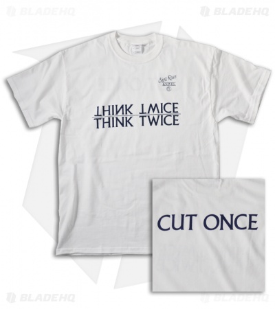 Chris Reeve Knives White T-Shirt: Think Twice, Cut Once (Short Sleeve)