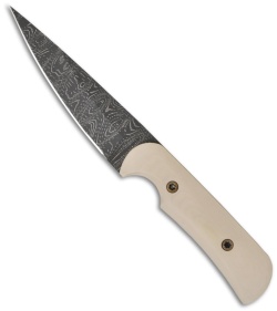 Dirk Pinkerton Custom Damascus Knife w/ Ivory Micarta Handle (3.7" Plain)