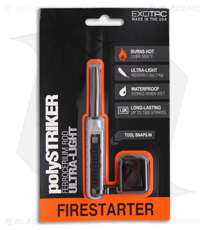 Exotac polySTRIKER Ultra-Light Fire Starter Ferro Rod (Gray) 1600