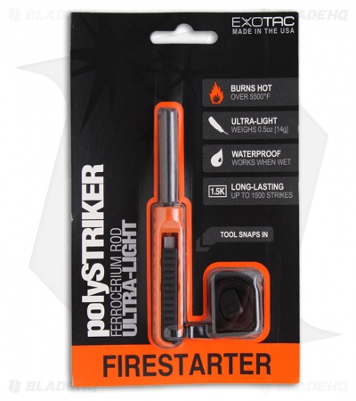 Exotac polySTRIKER Ultra-Light Fire Starter Ferro Rod (Orange) 1600