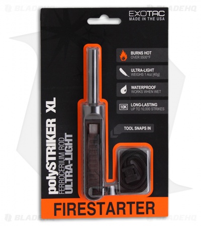 Exotac polySTRIKER XL Ultra-Light Fire Starter Ferro Rod (Black)