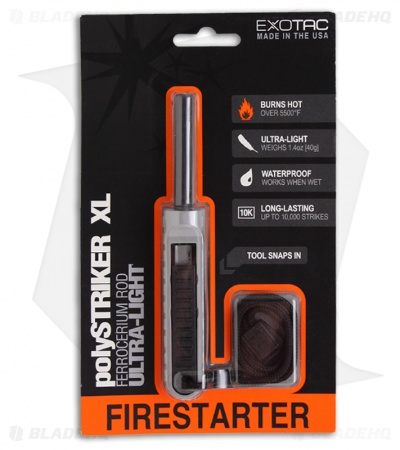 Exotac polySTRIKER XL Ultra-Light Fire Starter Ferro Rod (Gray)