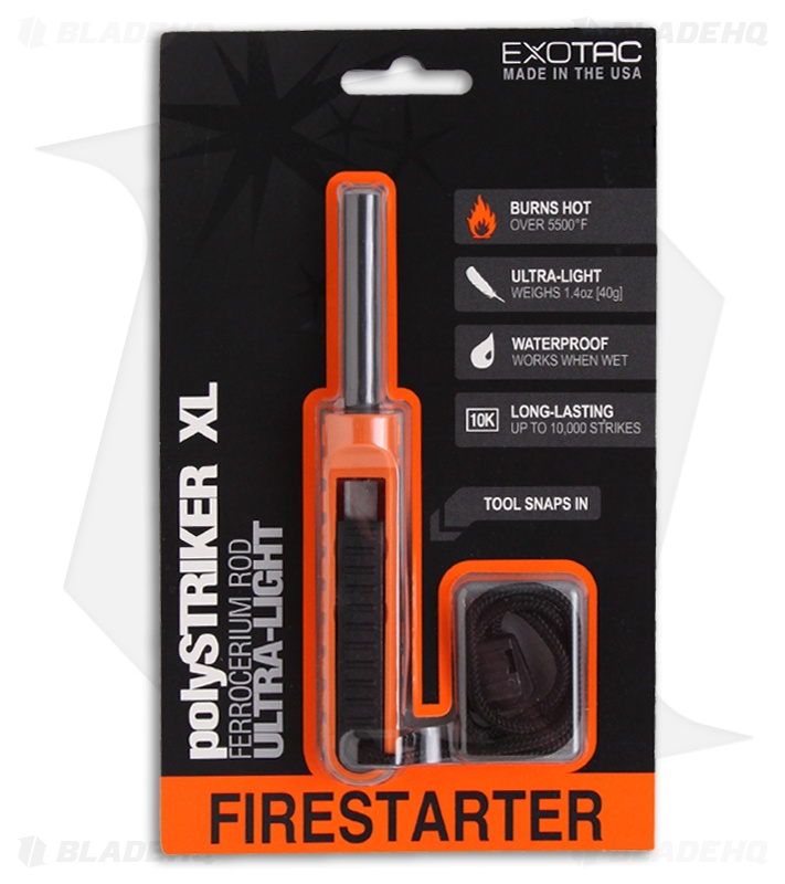 Exotac polySTRIKER XL Ultra-Light Fire Starter Ferro Rod (Orange)