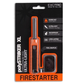 Exotac polySTRIKER XL Ultra-Light Fire Starter Ferro Rod (Orange)