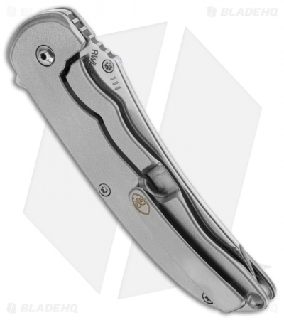 John Grimsmo The Norseman Flipper Blue/Satin Titanium Knife (3.625" Plain) 109