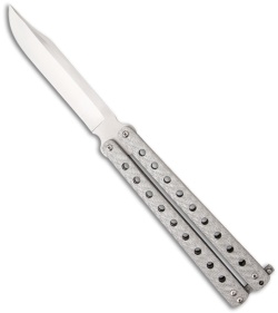 McAhron Custom Balisong Silver Twill CF Bowie Butterfly Knife (4.5" Satin)