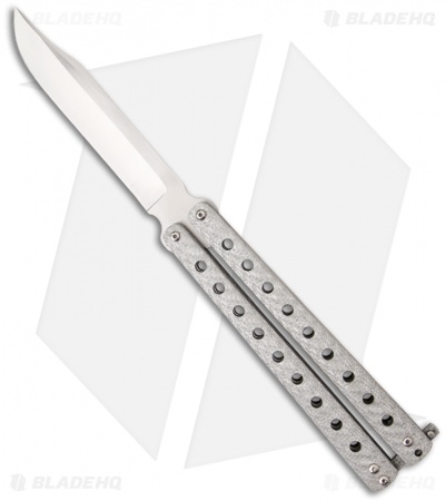 McAhron Custom Balisong Silver Twill CF Bowie Butterfly Knife (4.5" Satin)