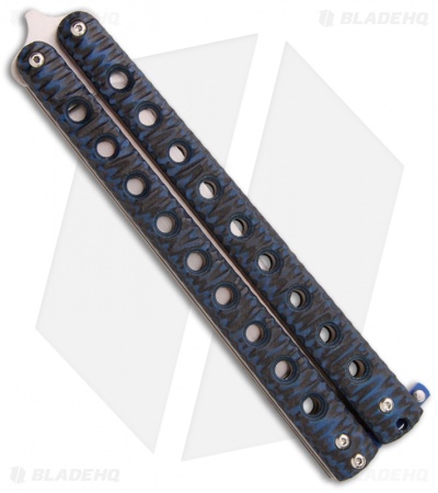 McAhron Custom Balisong Blue/Black G10 Wharncliffe Butterfly Knife (4.38" Satin)
