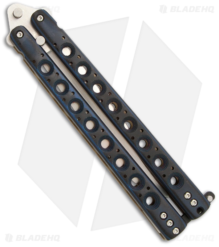 McAhron Custom Balisong Blue/Black G-10 Bowie Butterfly Knife (4.38" Satin)
