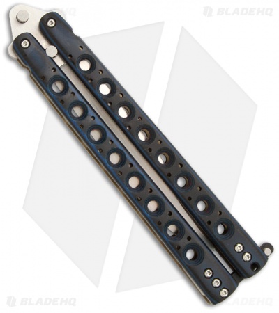 McAhron Custom Balisong Blue/Black G-10 Bowie Butterfly Knife (4.38" Satin)