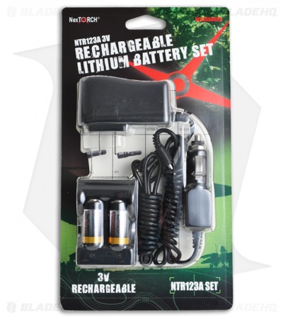 NexTORCH CR123A 3V Rechargeable Lithium Battery Charger Set NTR123A