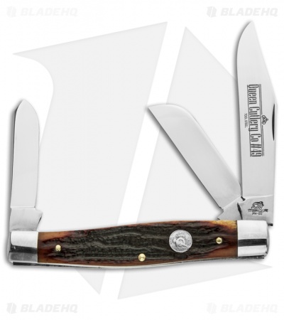Queen Cutlery Cattle King Knife 4.25" Aged Honey Amber Jigged Bone 49-ACSB