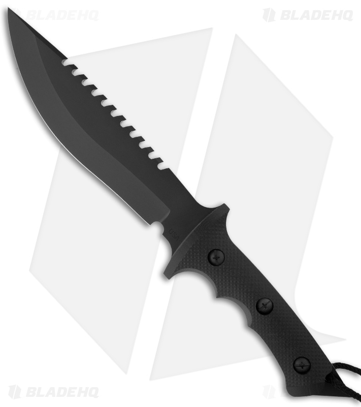 Treeman Knives Original Combat Bowie Knife Black G10 (8" Black Sawback)