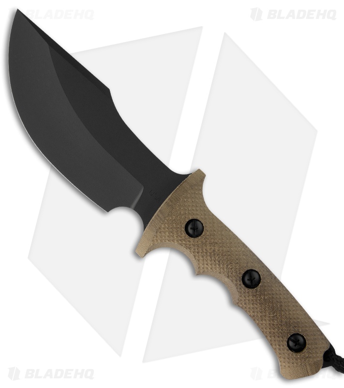 Treeman Knives The Beast Fixed Blade Knife Tan Micarta (5.875" Black Plain)