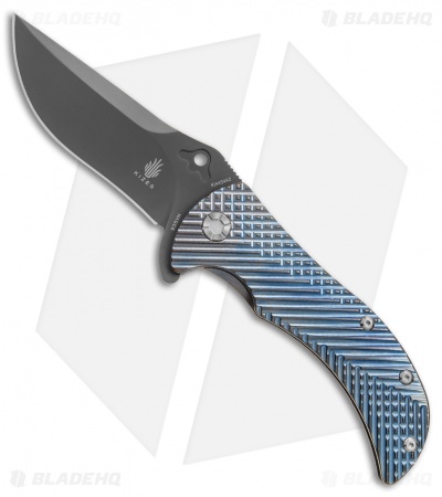 Kizer Zambi Frame Lock Knife Blue Titanium (3.625" Gray) KI4434A2