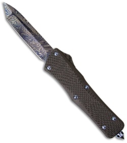 Rare Marfione Custom Solid Carbon Fiber Combat Troodon Knife (Blued Damascus)