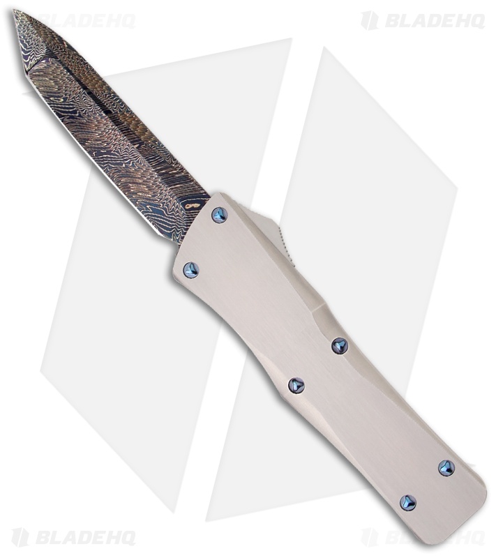 Marfione Custom Stainless Steel Combat Troodon OTF Tanto Knife (Blued Damascus)