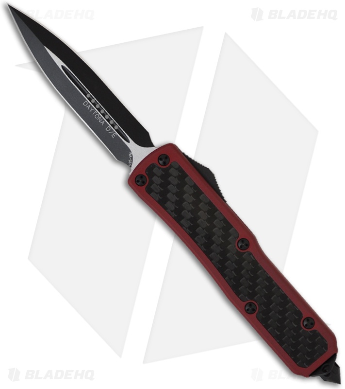 Microtech Red Daytona D/A OTF D/E Knife Carbon Fiber (3.25" Black Plain) 126-1RD