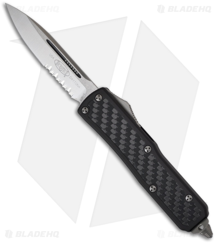 Microtech Daytona D/A OTF Automatic Knife w/ CF (3.25" Stonewash Serr) 124-11