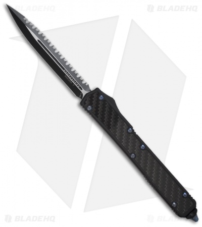Microtech Makora II OTF Knife D/A Blue Titanium (4.45" Black Full Serr) 106-3Ti
