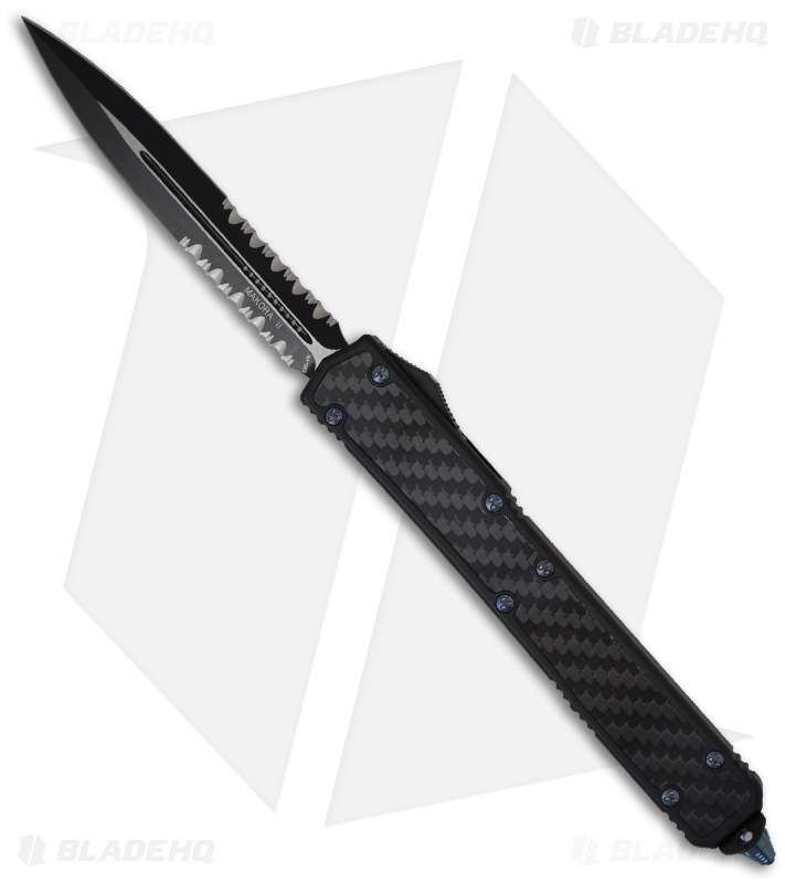 Microtech Makora II OTF Knife D/A Auto Blue Titanium (4.45" Black Serr) 106-2Ti
