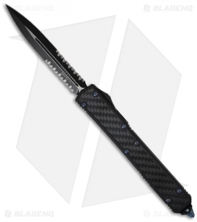 Microtech Makora II OTF Knife D/A Auto Blue Titanium (4.45" Black Serr) 106-2Ti