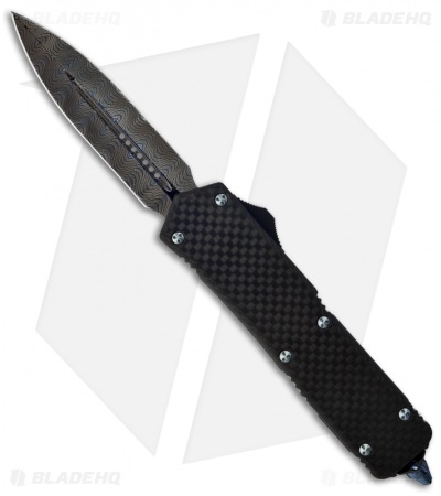 Microtech Scarab Carbon Fiber D/E OTF Knife (3.5" Blued Carbon Damascus)