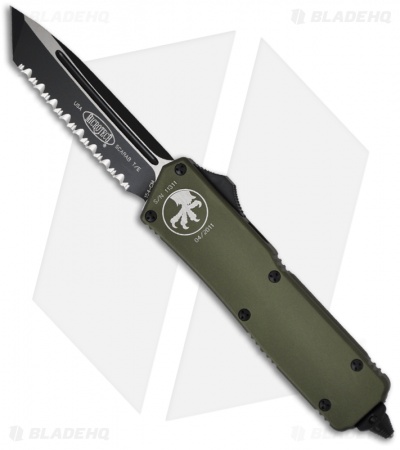 Microtech Scarab Executive Green OTF Tanto Knife (3.5" Black Full Serr) 108-3GR