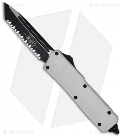 Microtech Scarab Executive Silver OTF Tanto Knife (3.5" Black Full Serr) 108-3W