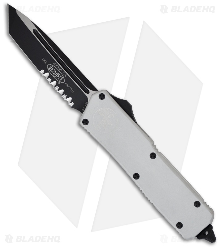 Microtech Scarab Executive Silver OTF Tanto Knife (3.5" Black Serr) 108-2W