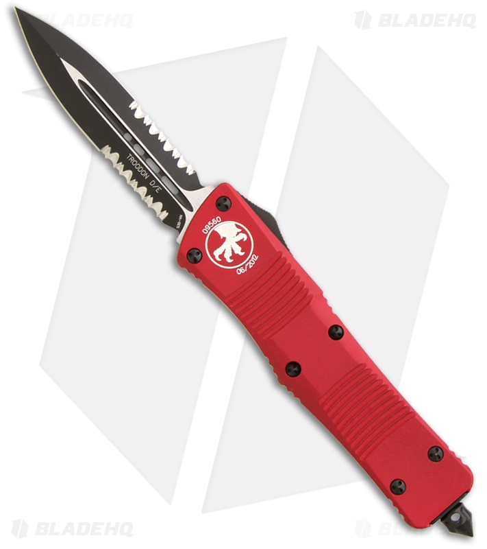 Microtech Red Troodon D/E OTF Automatic Knife (3" Black Serr) 138-2RD