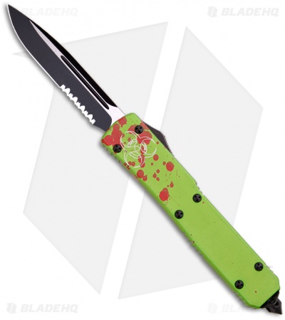 Microtech Ultratech Green Zombie Tech OTF Knife (3.4" Two-Tone Serr) 121-2Z